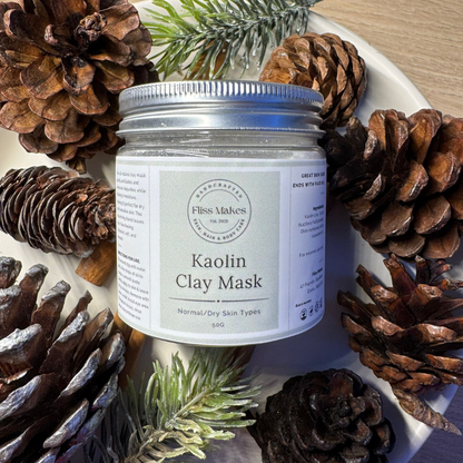 A jar of 100% natural handcrafted kaolin clay mask made with organic, vegan and cruelty-free ingredients, showcasing its smooth texture.